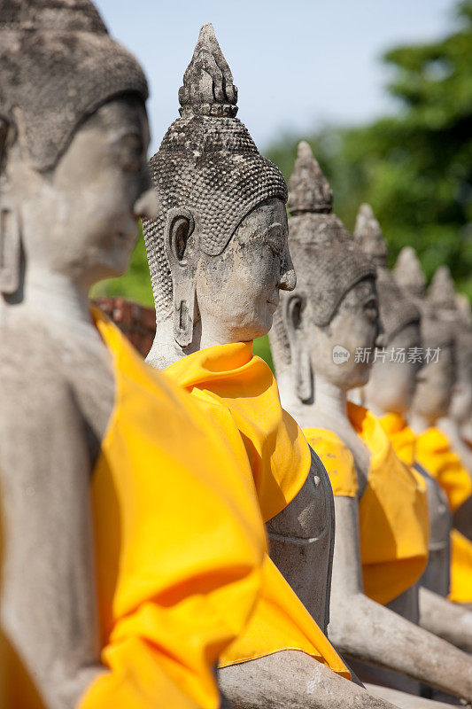 排佛像，Wat Chai Mongkon，大城府，泰国。